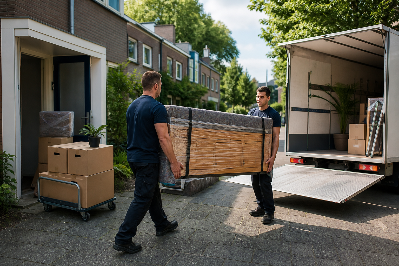 Medewerkers van verhuisbedrijf Houten laden zorgvuldig meubilair in